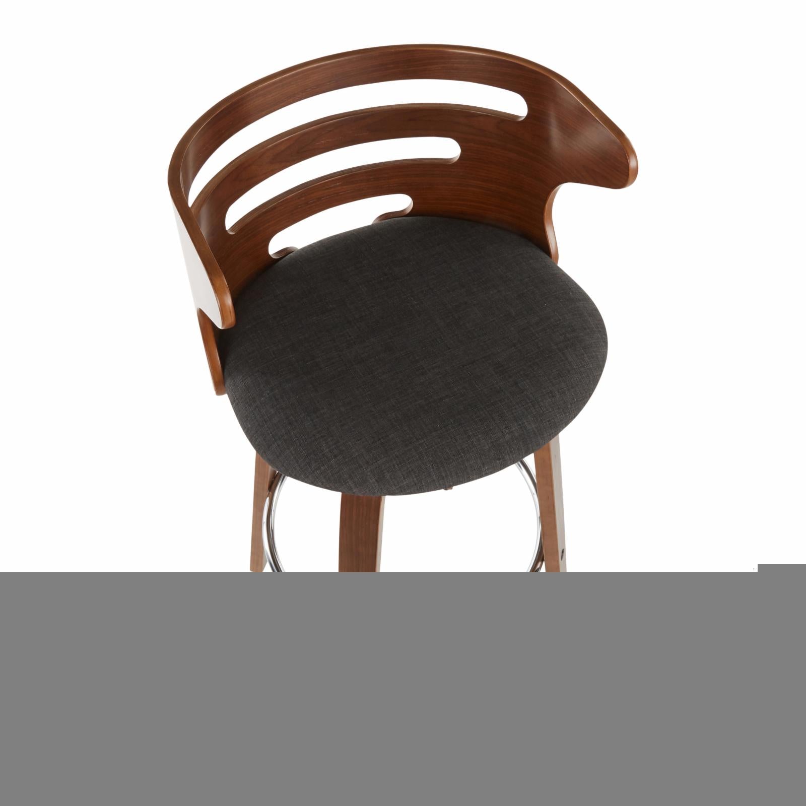 Mid-Century Modern Barstool With Swivel In Walnut And Charcoal Fabric - Set Of 2 U385115