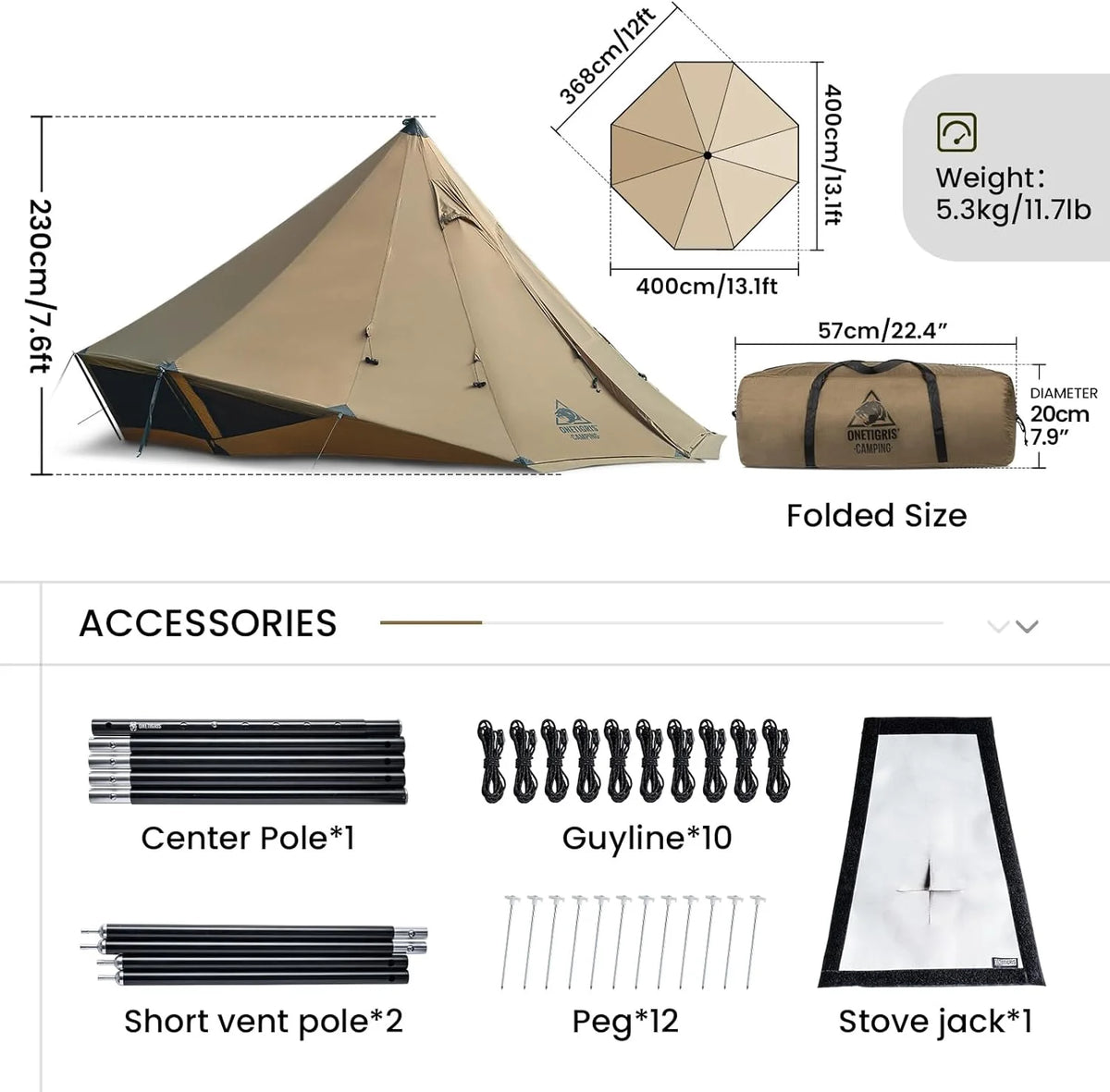 2-6 Person Hot Tent with Stove Jack Q9545