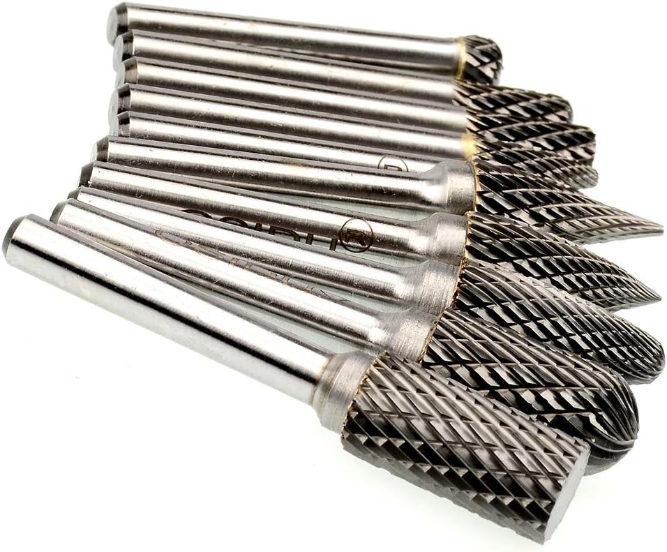 10pcs 1/4 Inch Shank Double Cut Carbide Rotary Burr Set Y986540