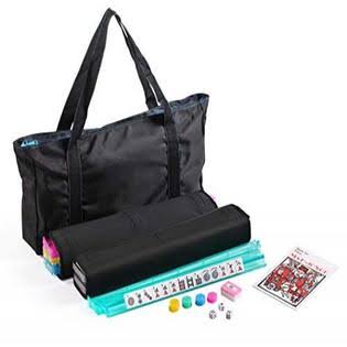Waterproof Black Nylon Mahjong Set Bag with Blue Stitches Y986