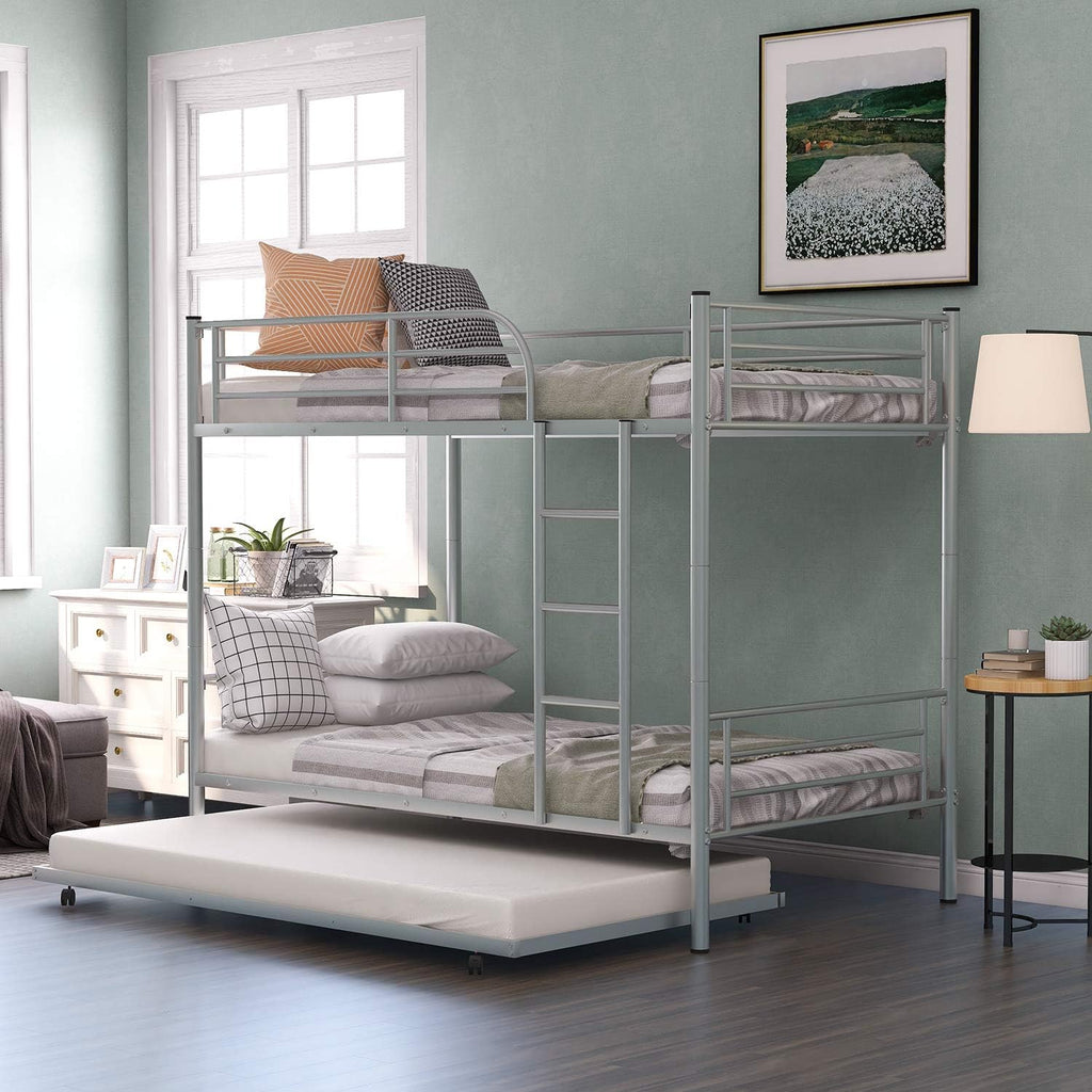 White Twin Metal Bunk Bed with Trundle D9531