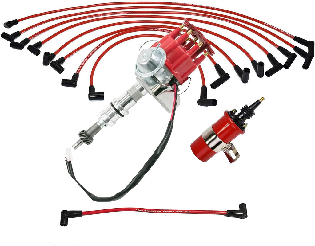 Red Cap Distributor with 8.0mm Spark Plug Wires and Canister Coil L480306