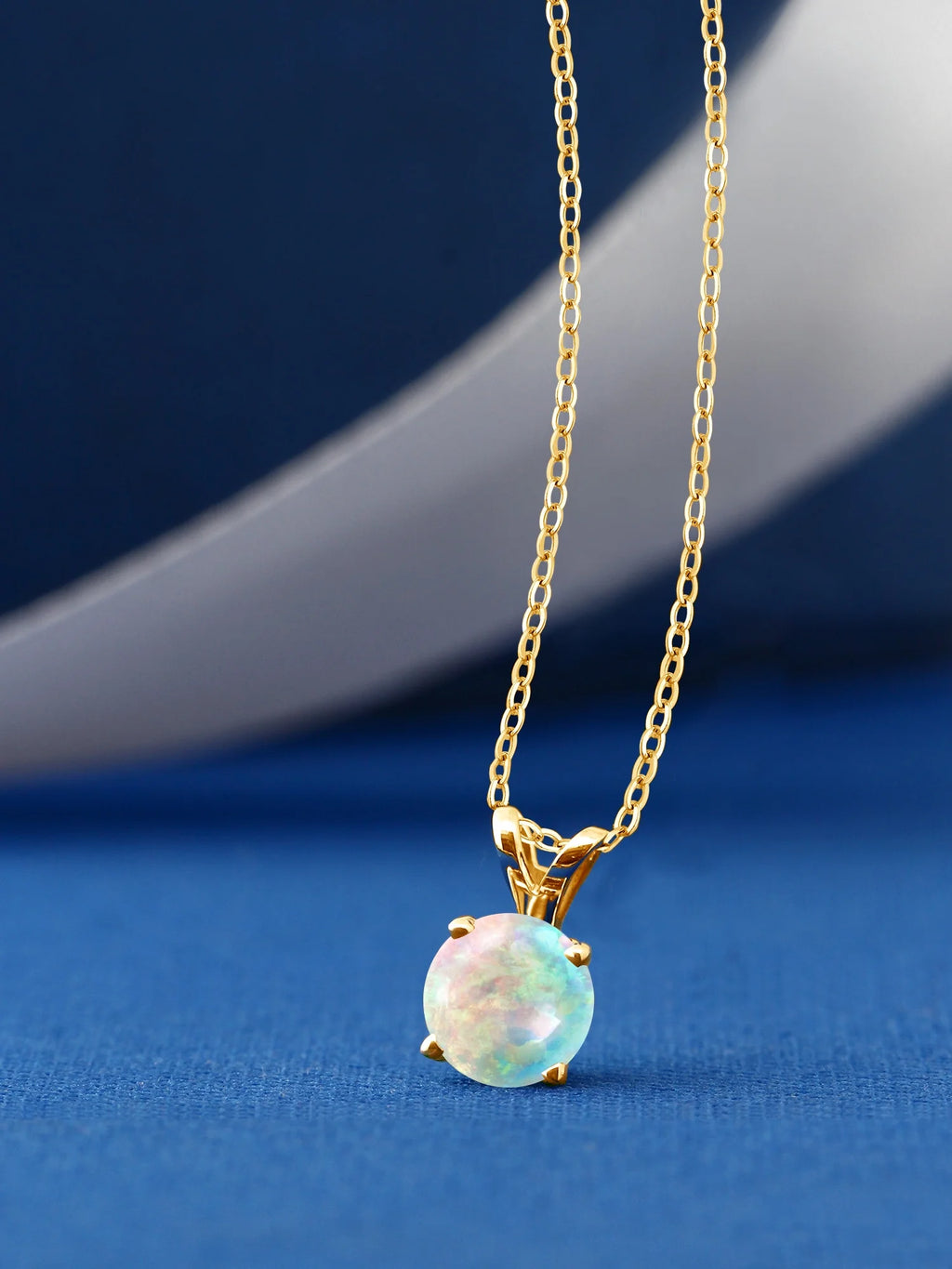 18K Yellow Gold Plated White Opal Pendant Necklace with 18 inch Silver Chain F35937