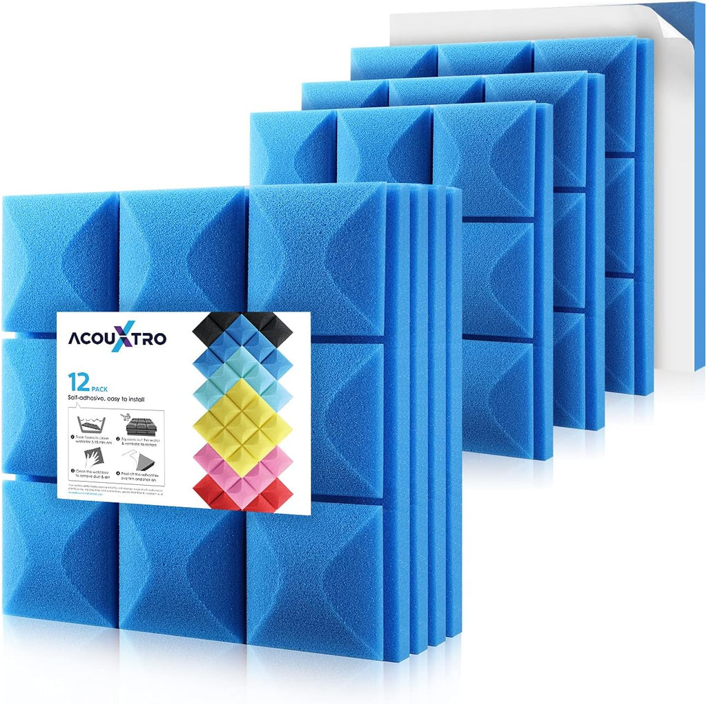 24 Pack Black Acoustic Foam Panels, 12x12x2 inches L8922