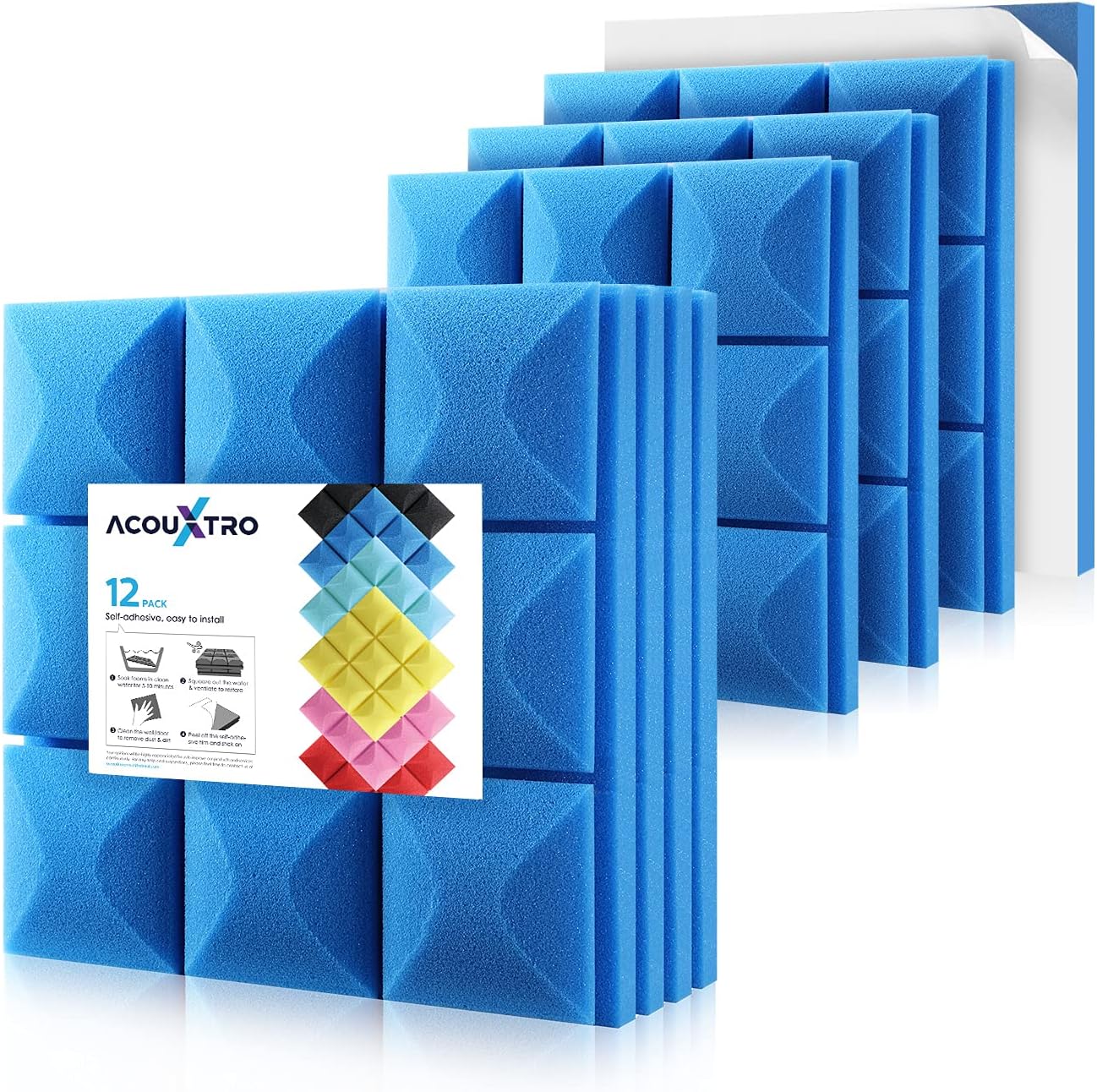 24 Pack Black Acoustic Foam Panels, 12x12x2 inches L8922