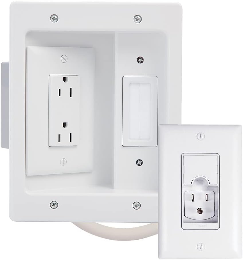 White Recessed In Wall TV Power & Cable Management Kit K559