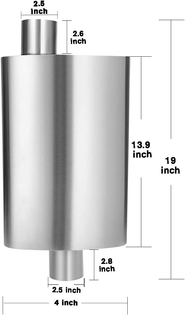 2.5" Inlet/Outlet Stainless Steel Welded Oval Muffler, 19" Overall Length, Pack of 2 N72797