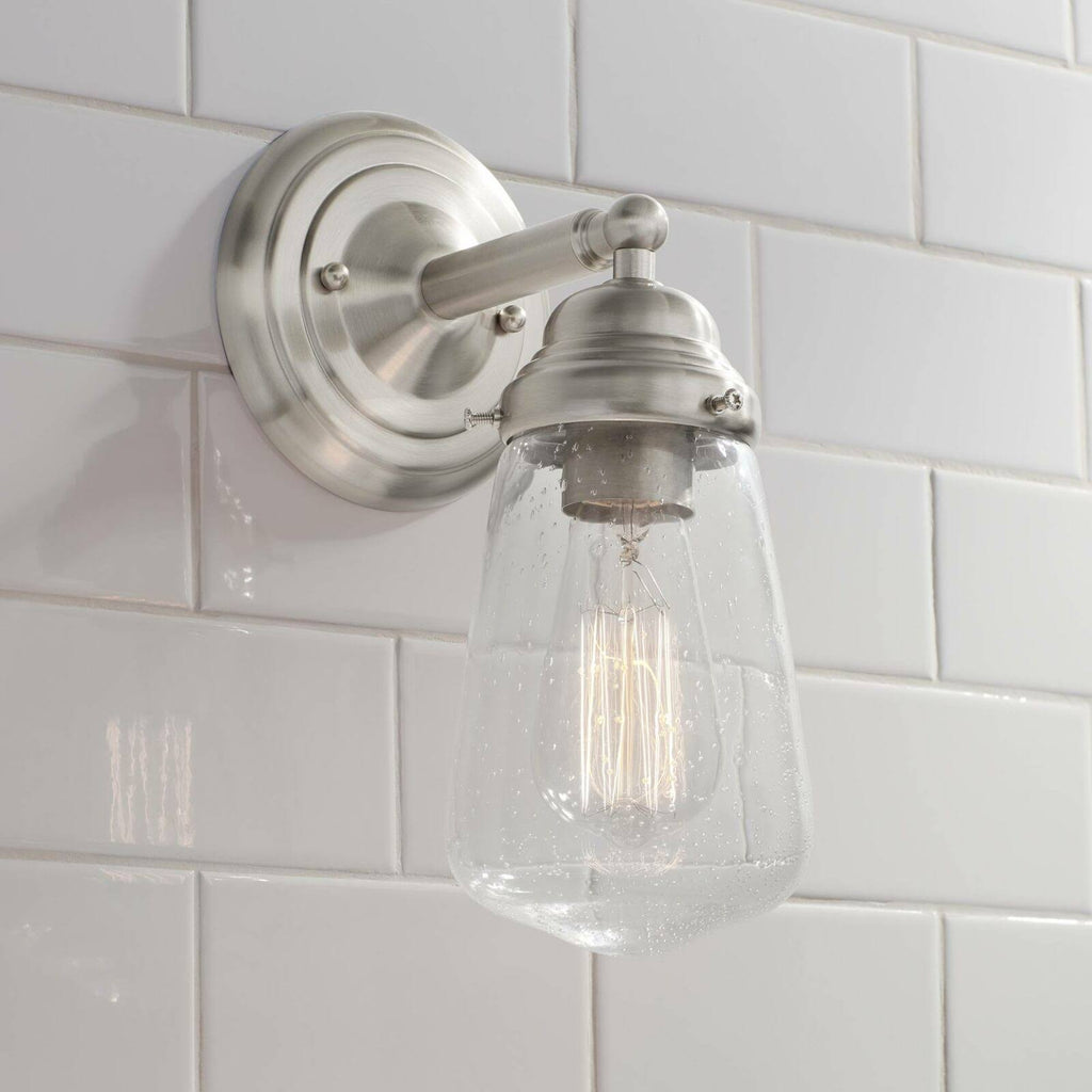 Brushed Nickel Industrial Wall Light Sconce Seedy Glass Fixture X231177