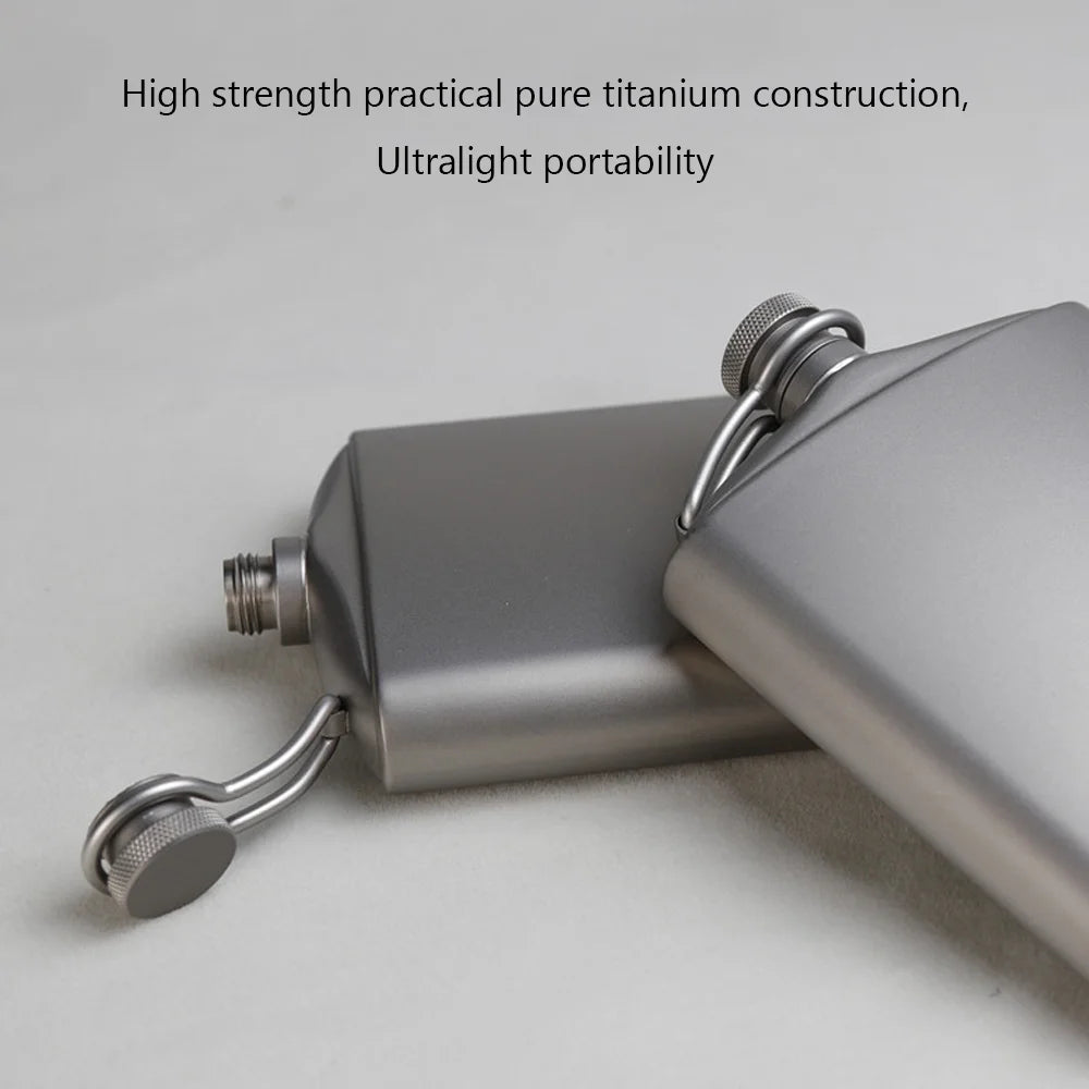 Titanium Flask Hip Flagon with Screw Clip Ultralight Hydration Flat Bottle with Ti Funnel P26149
