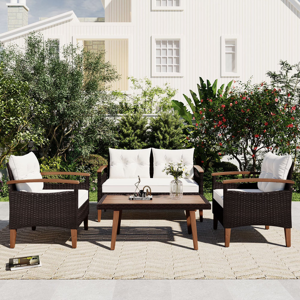 Beige 4 Piece PE Rattan Outdoor Sofa Set A38081