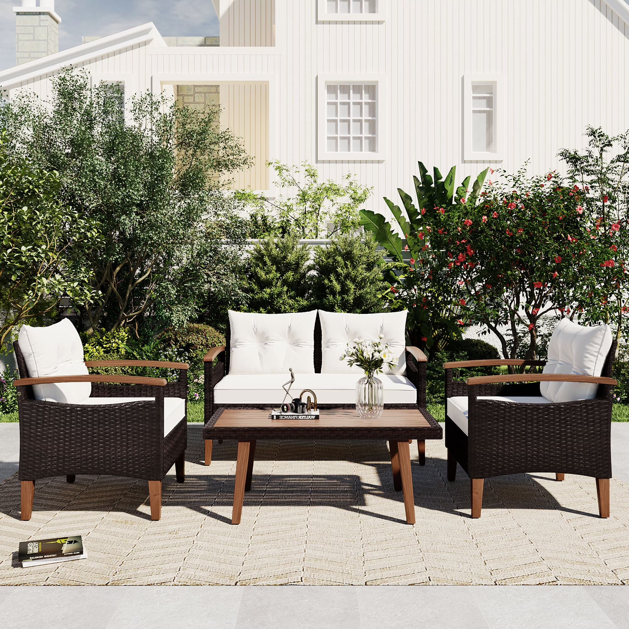 Beige 4 Piece PE Rattan Outdoor Sofa Set A38081