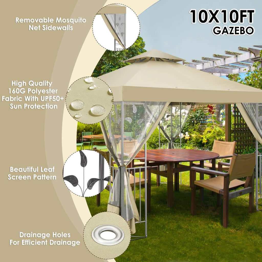 Outdoor Gazebo Canopy with 4 Detachable Mosquito Nets P3059