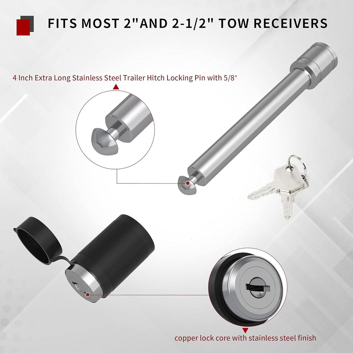 Adjustable Trailer Hitch Ball Mount, 2-Inch Receiver, 8-Inch Drop, Forged Aluminum Shank, 2-Inch and 2-5/16-Inch Combo Stainless Steel Tow Balls with Double Pin Key Locks S386309