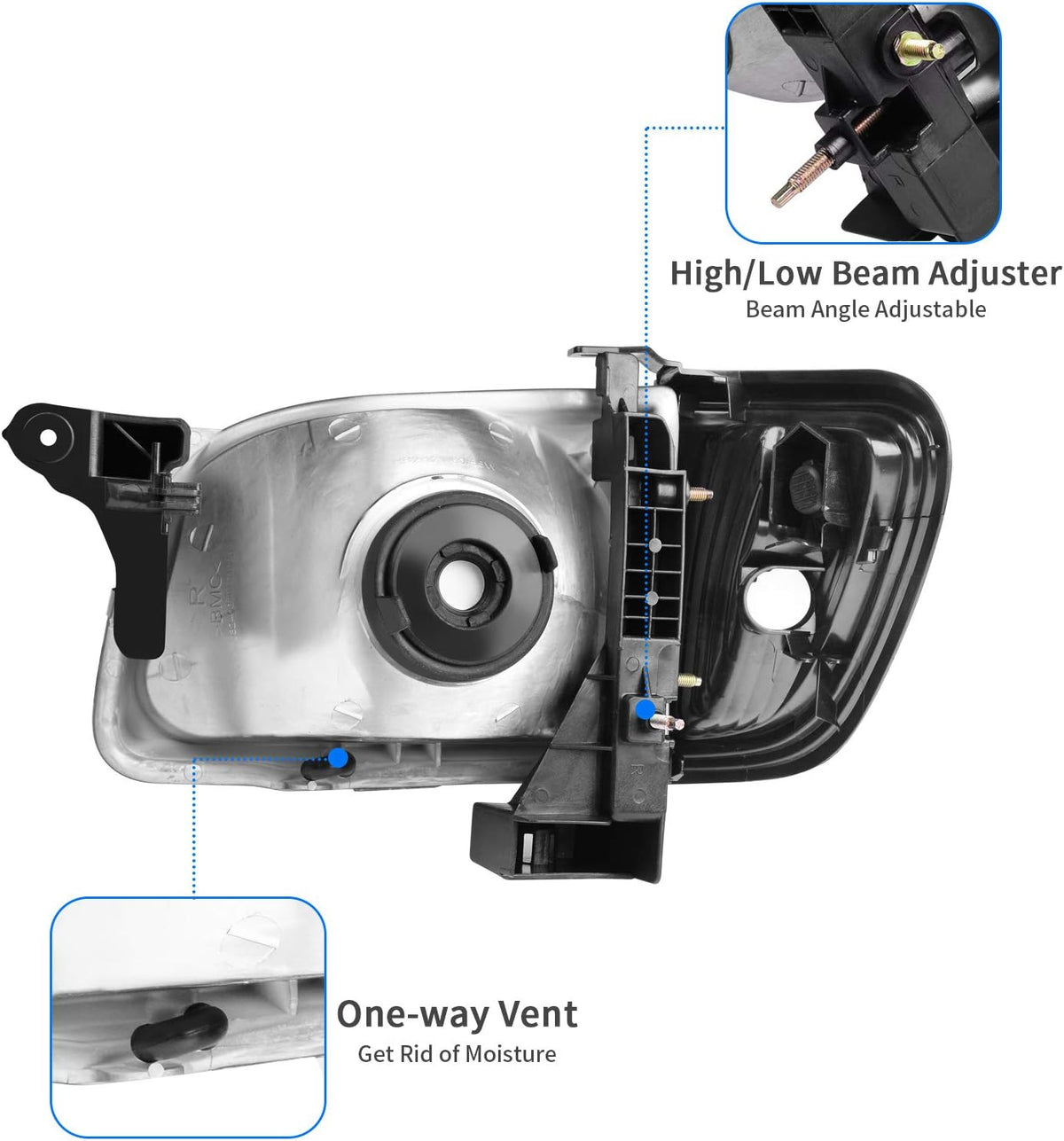 Black Housing Headlight Assembly with Bumper Lights Y510