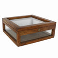 Brown Wood and Glass Square Display Case with Lock and Key N905800