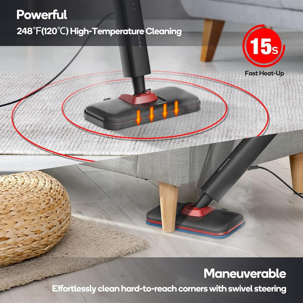 Hardwood Floor Steamer with 2 Washable Microfiber Pads P87595