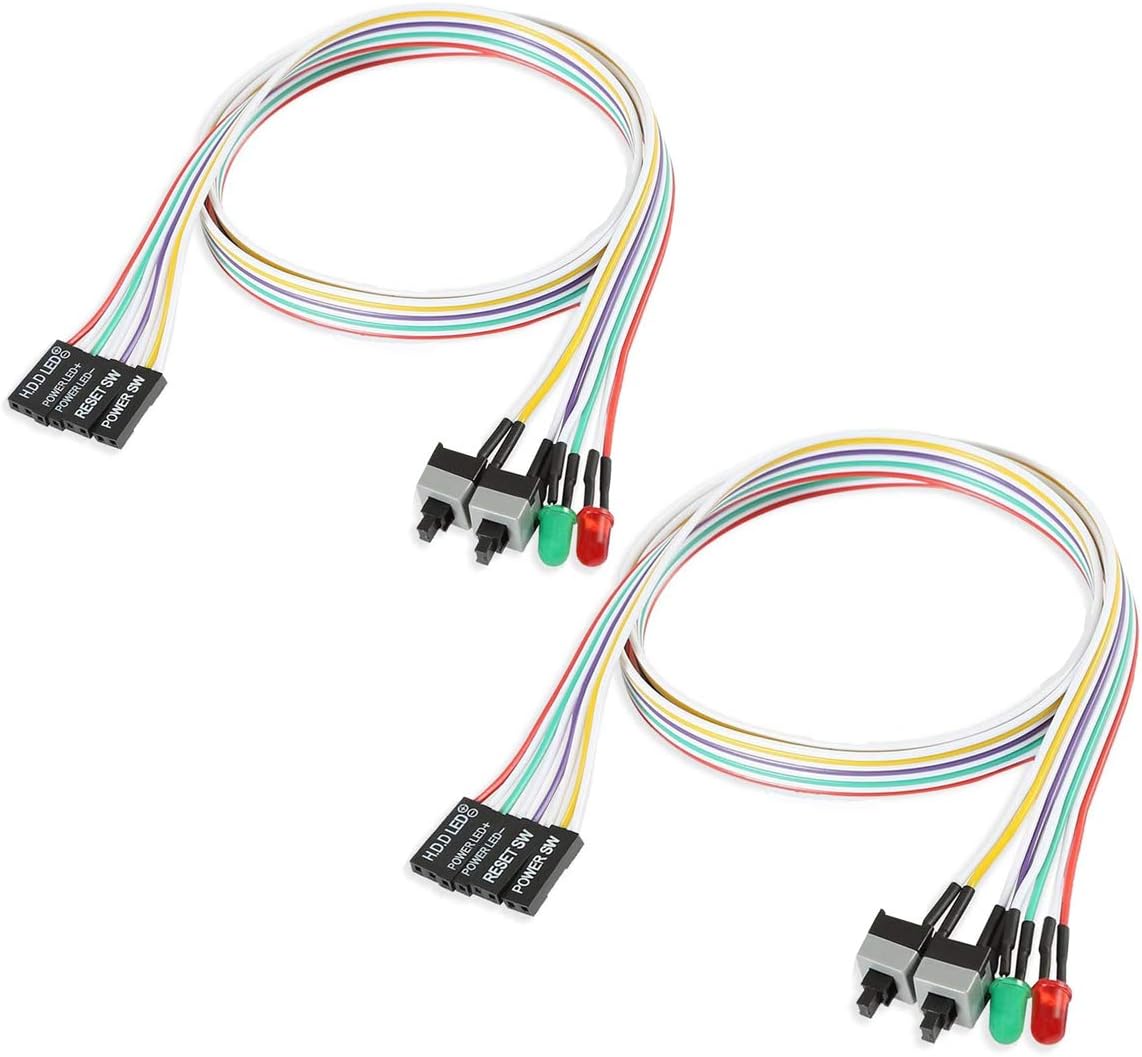 2-Pack Computer Case LED Light Red Green ATX Power Supply Reset HDD Switch Cable 27-inch Long ATX Case Front Bezel Wire Kit N587