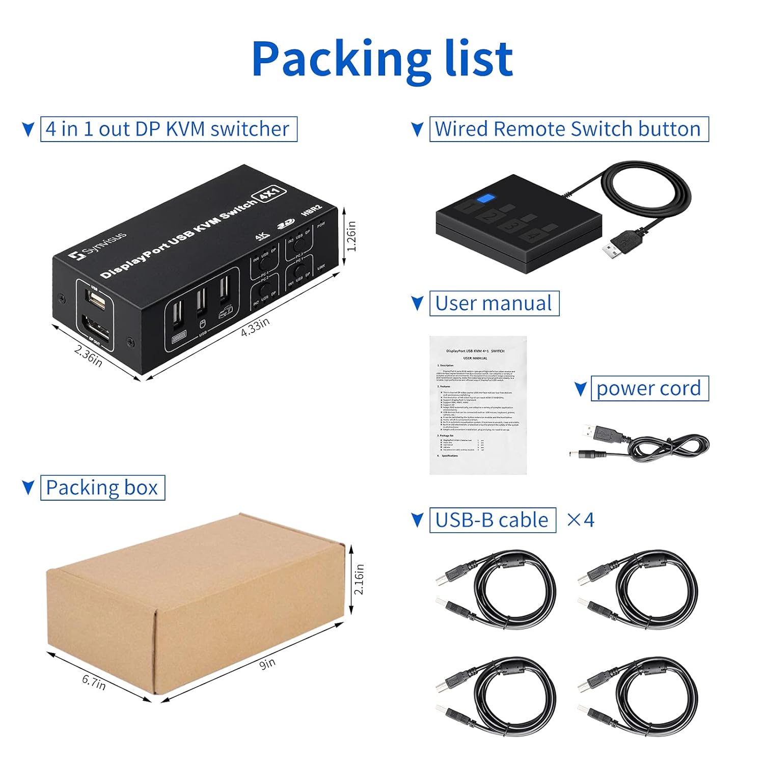 4 Port USB KVM Switch with 4 USB Cables H1382