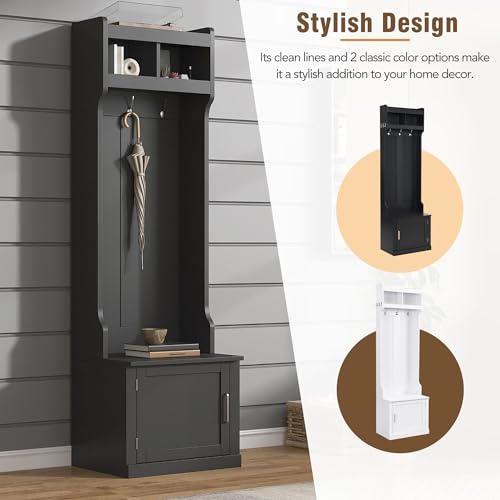 White Wooden Storage Bench with Shoe Storage and 6 Hanging Hooks B2769