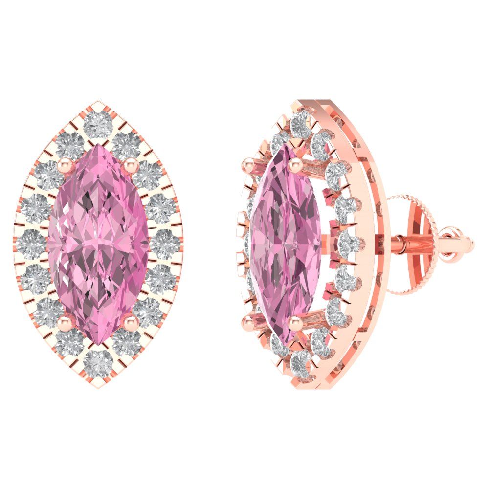 Rose Gold Halo Stud Earrings with Screw Back T43720