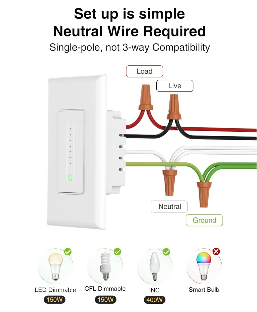 4 Pack White Smart Dimmer Switch L614