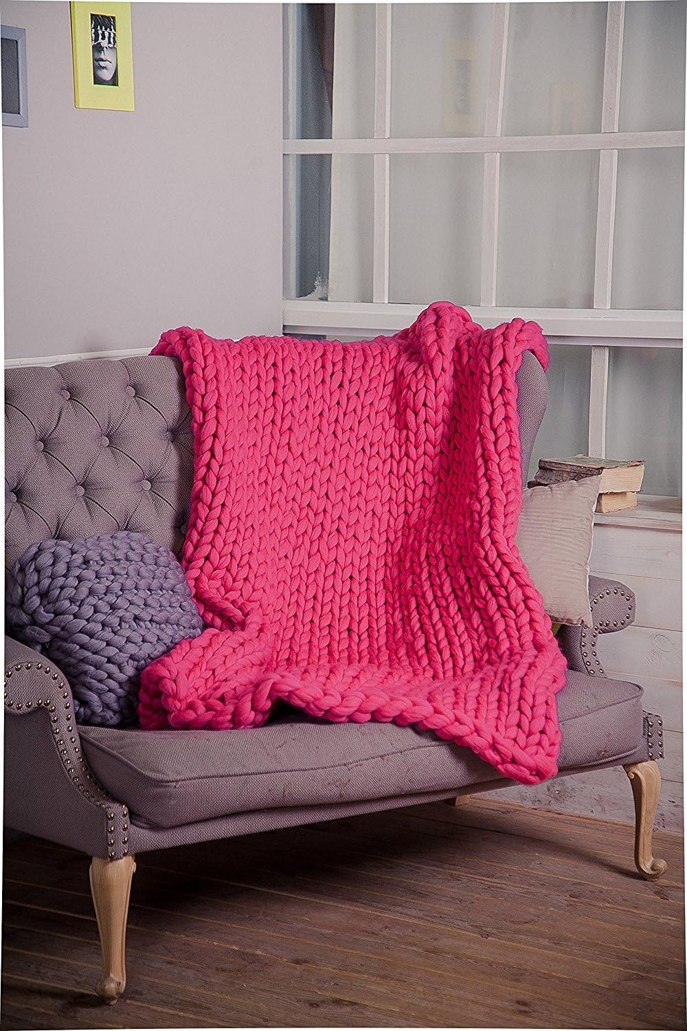 Chunky Knit Blanket Throw Rose Red 40x60 A8142
