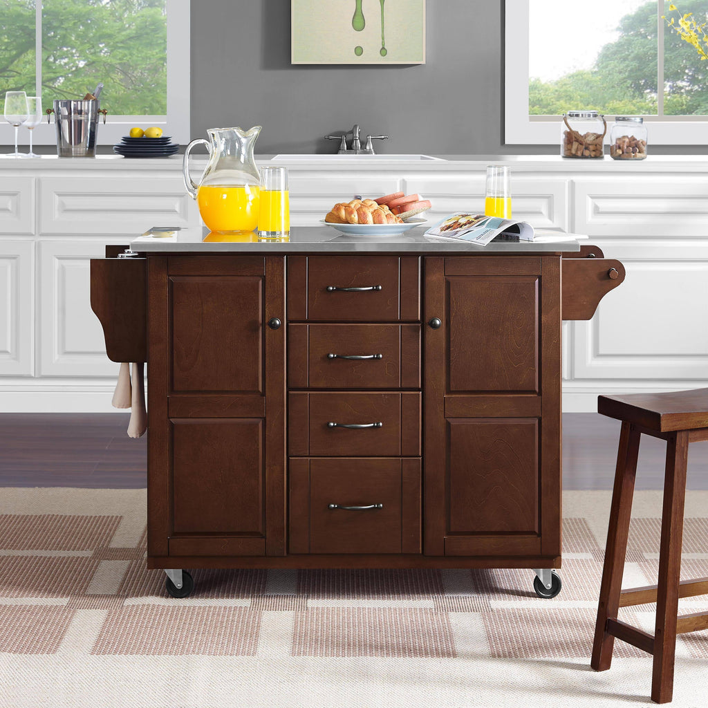 Mahogany Stainless Steel Top Kitchen Cart Y4668