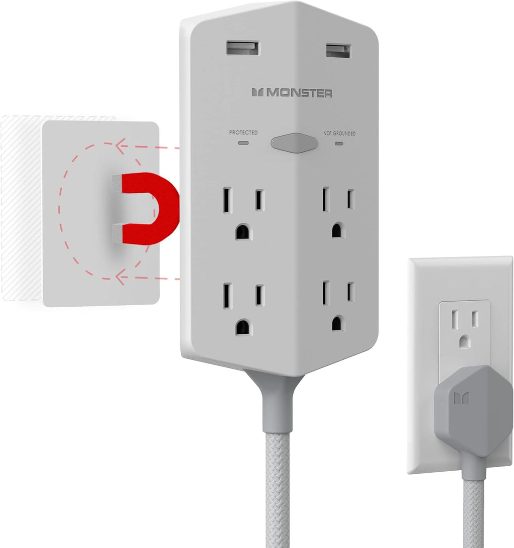 Black Pack of 2 Outlet Extender with 4 AC Outlets, 2 USB-A Ports, 20W Power Delivery J636