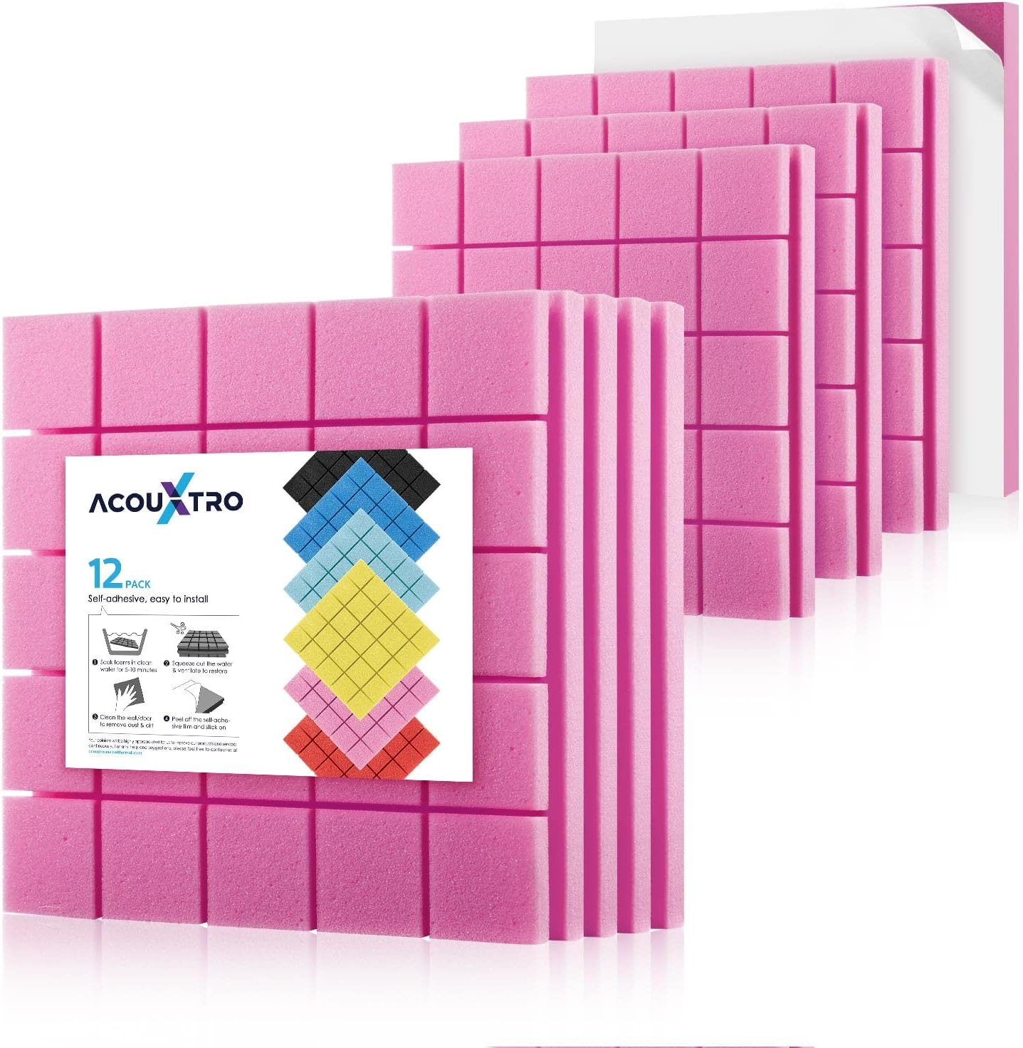 24 Pack Black Acoustic Foam Panels, 12x12x2 inches L8922