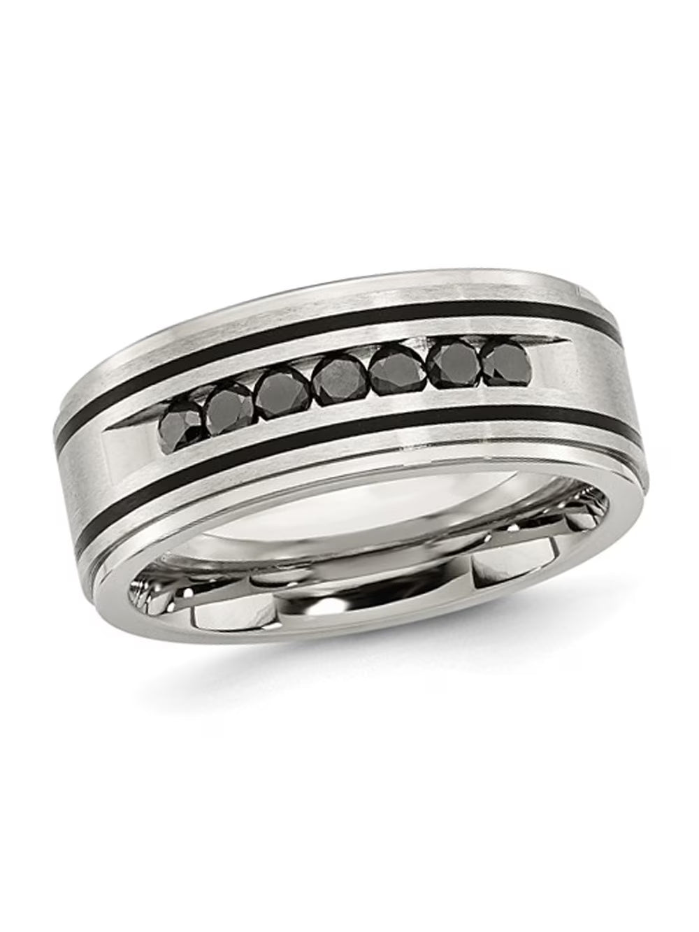 Black Diamond Stainless Steel Band Ring C8458