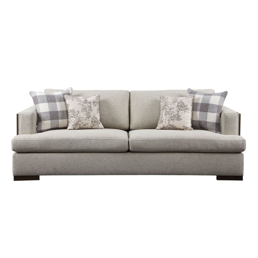 Fabric & Walnut Sofa with 4 Pillows L362241