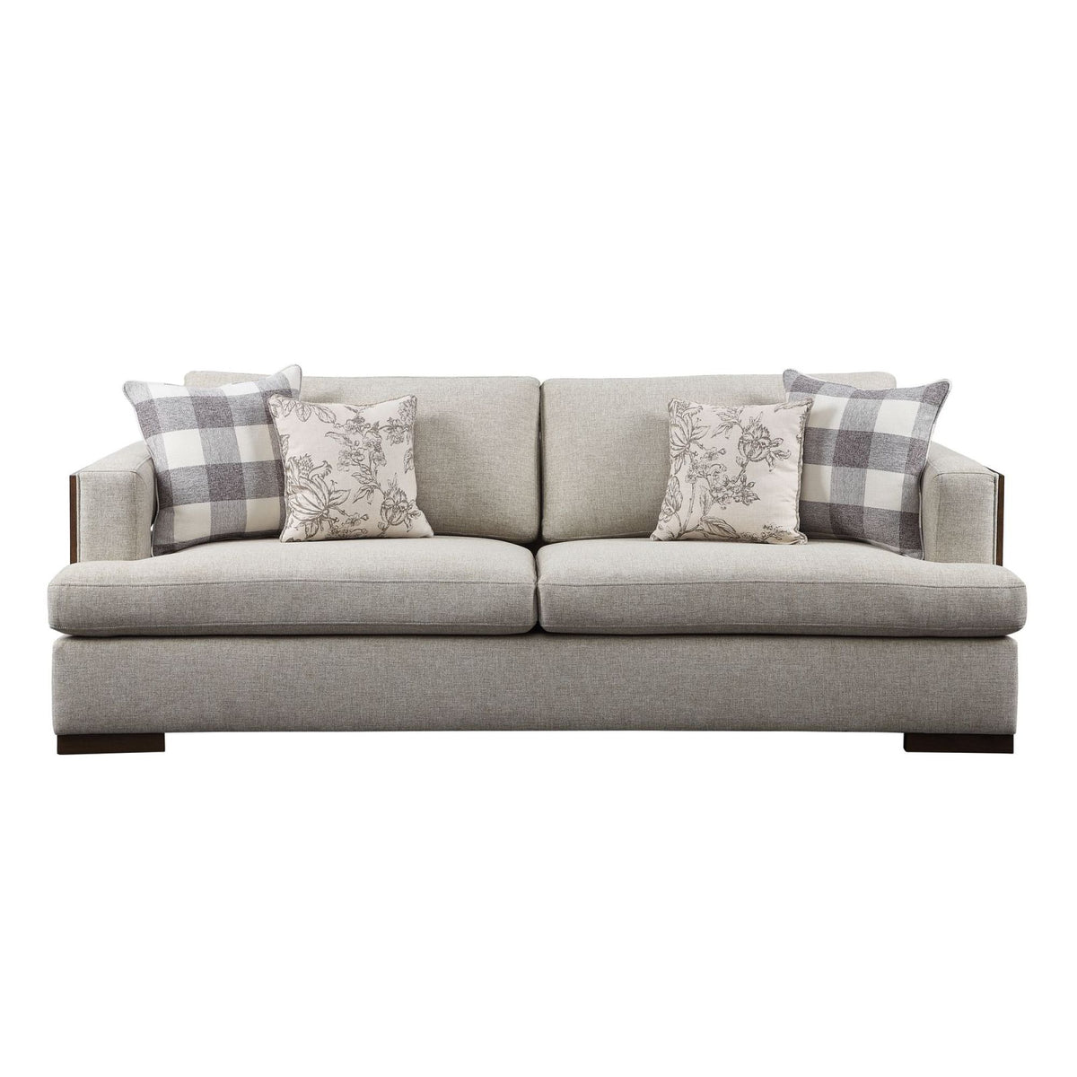 Fabric & Walnut Sofa with 4 Pillows L362241