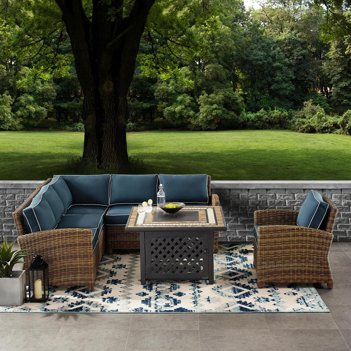 5Pc Outdoor Wicker Sectional Set with Glass Top Coffee Table T98954