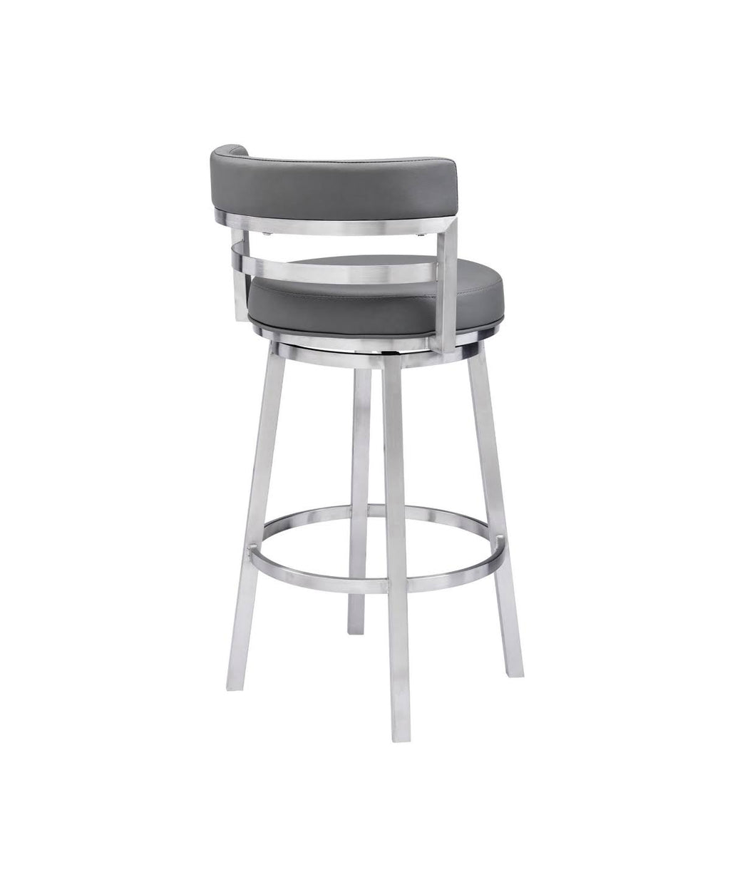 26 in. Contemporary Counter Height Barstool Brushed Stainless Steel Finish White Faux Leather M531