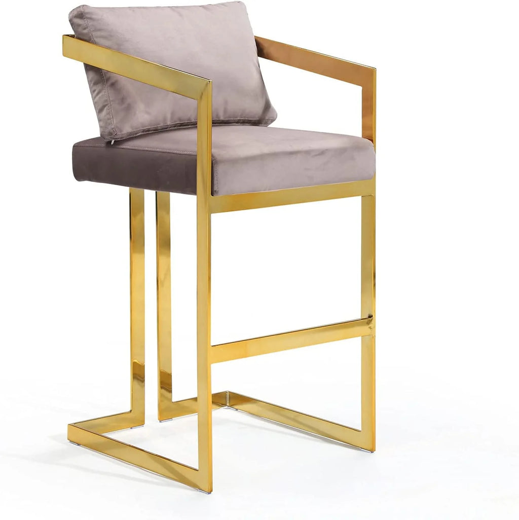 Blush Velvet Upholstered Stool Chair with Goldtone Metal Frame V189845