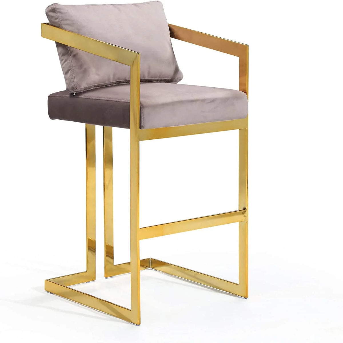 Blush Velvet Upholstered Stool Chair with Goldtone Metal Frame V189845