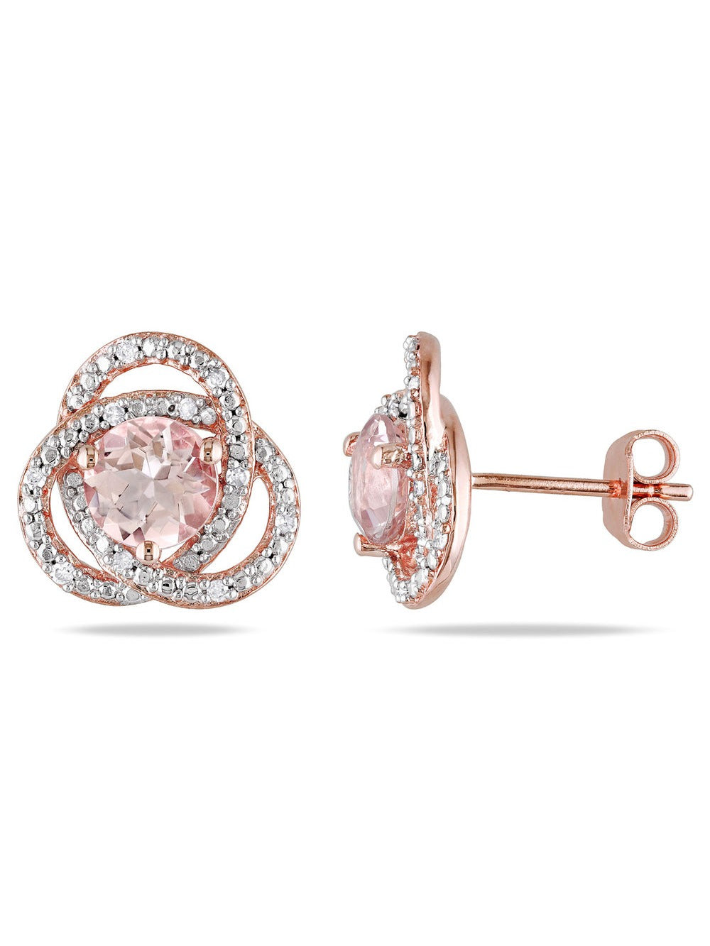 Morganite Stud Earrings with Diamonds in Rose Sterling Silver E720831