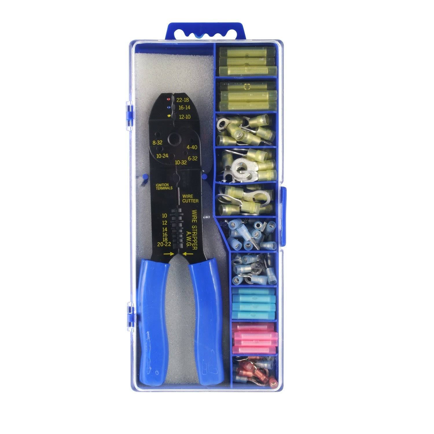 Marine Grade Nylon Insulated Double Crimp Funnel Entry Connector Kit with Crimp Tool 18 to 10-G U340542