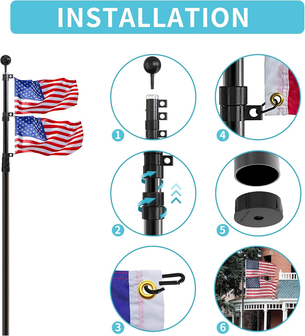20FT Telescoping Black Flag Pole Kit with 3x5 American Flag R296131
