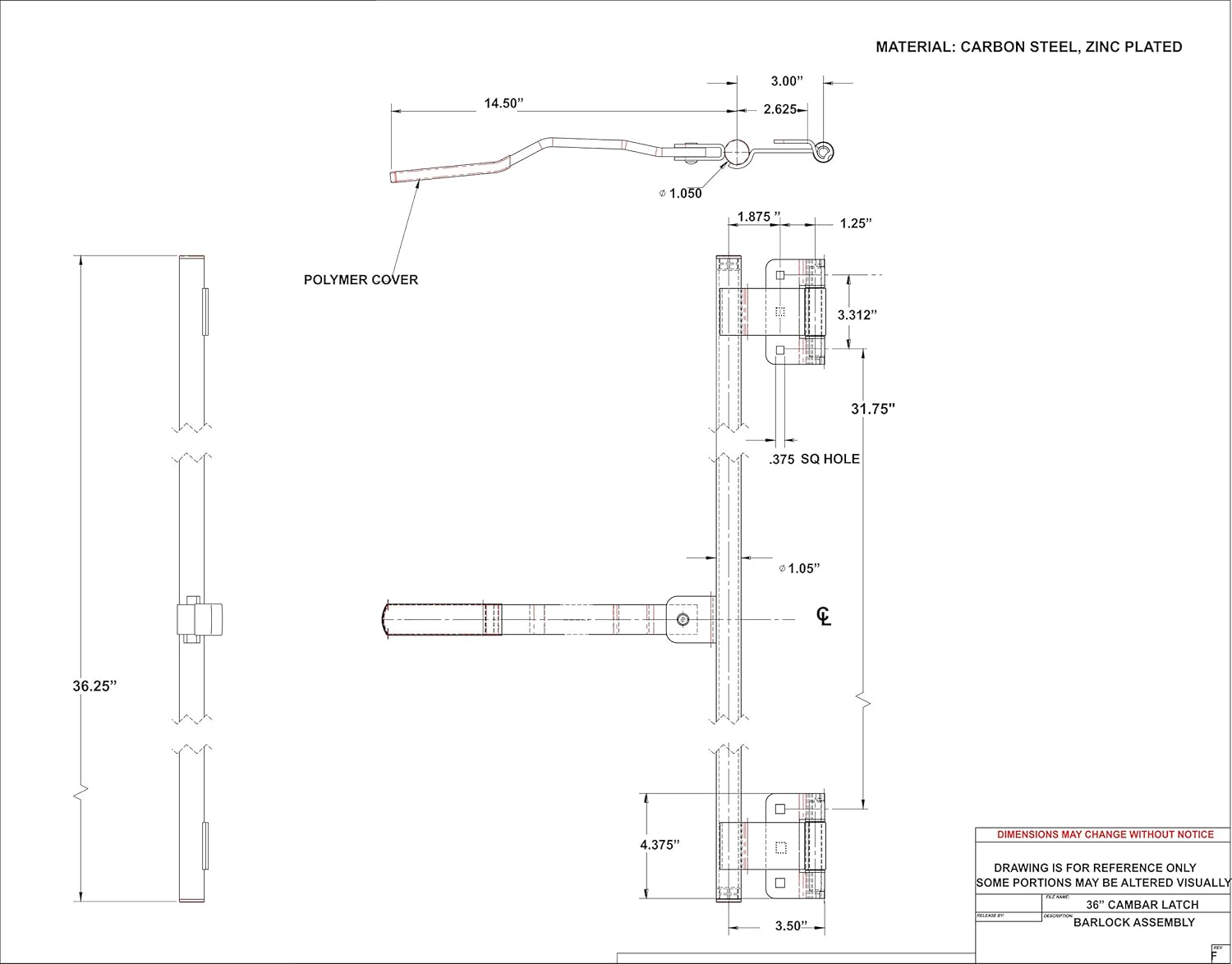 36 Zinc Cargo Trailer Door CamBar Latch Tamper Proof Hinge Mounting Hardware D754