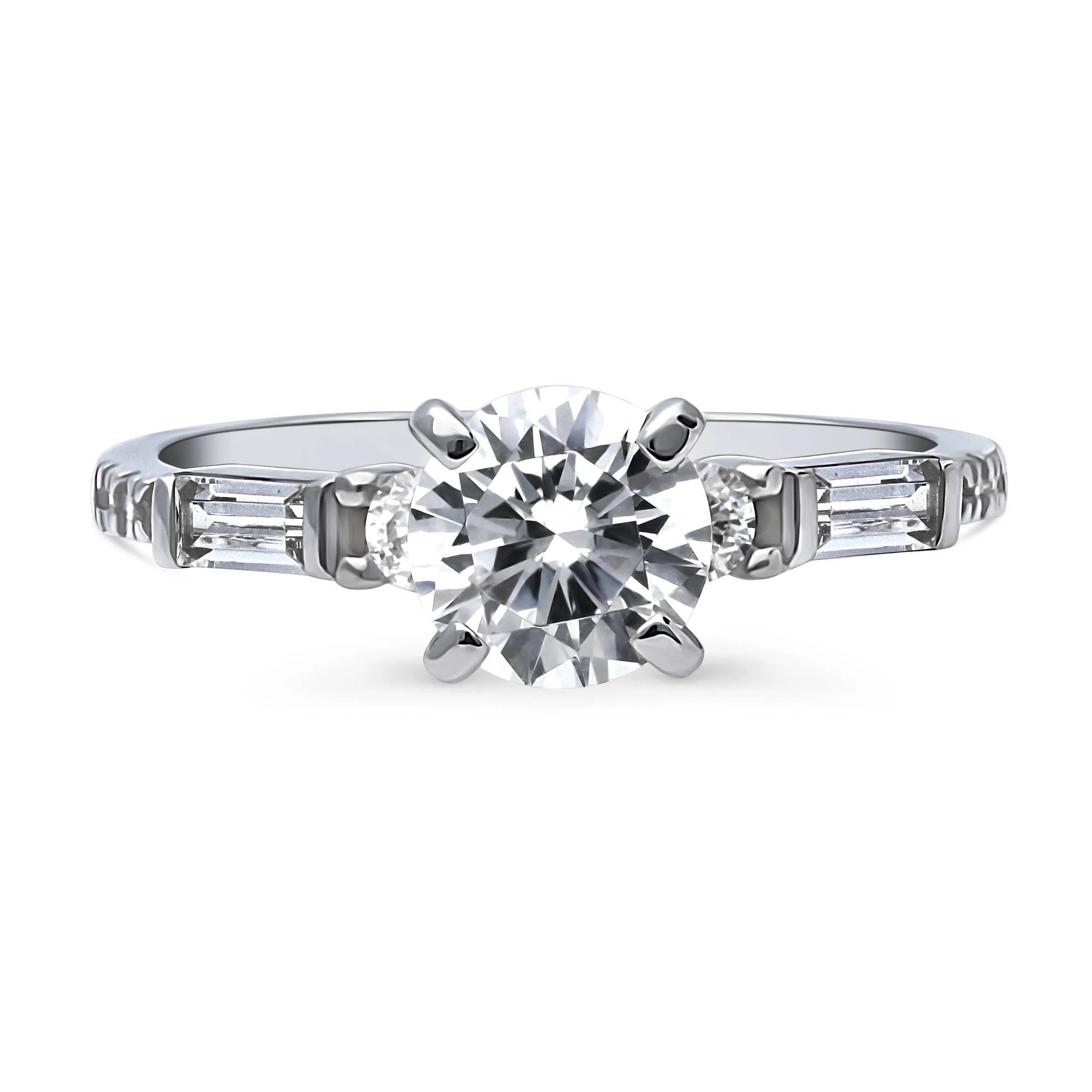 Sterling Silver Solitaire Engagement Ring 1 Carat Round Cubic Zirconia Rhodium Plated Size 9 W5874