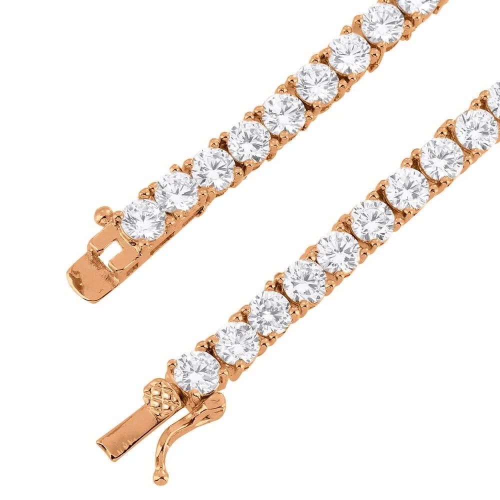 Solid Sterling Silver 14K Rose Gold 12.65 Ct. Lab Simulated Diamond Tennis Chain Necklace 18" U5932