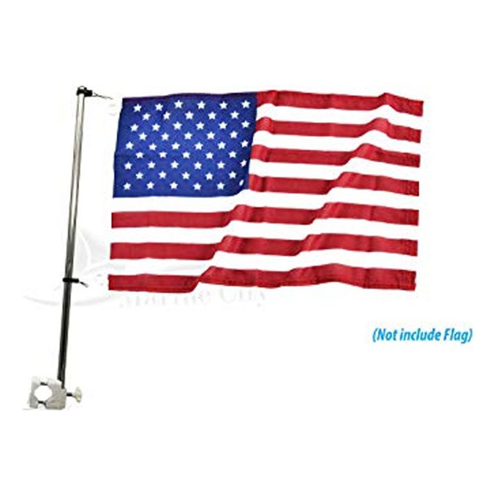 21" Stainless Steel Rail Mounted Flag Staff with Black Plastic Flag Pole Base for Boat Yacht L581922