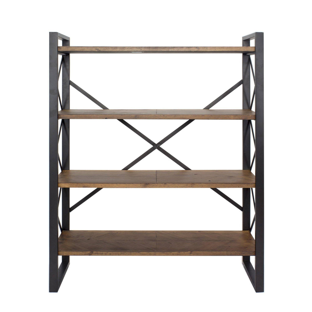 Natural Metal Wood MDF Bookcase with 4 Shelves Black Q53302