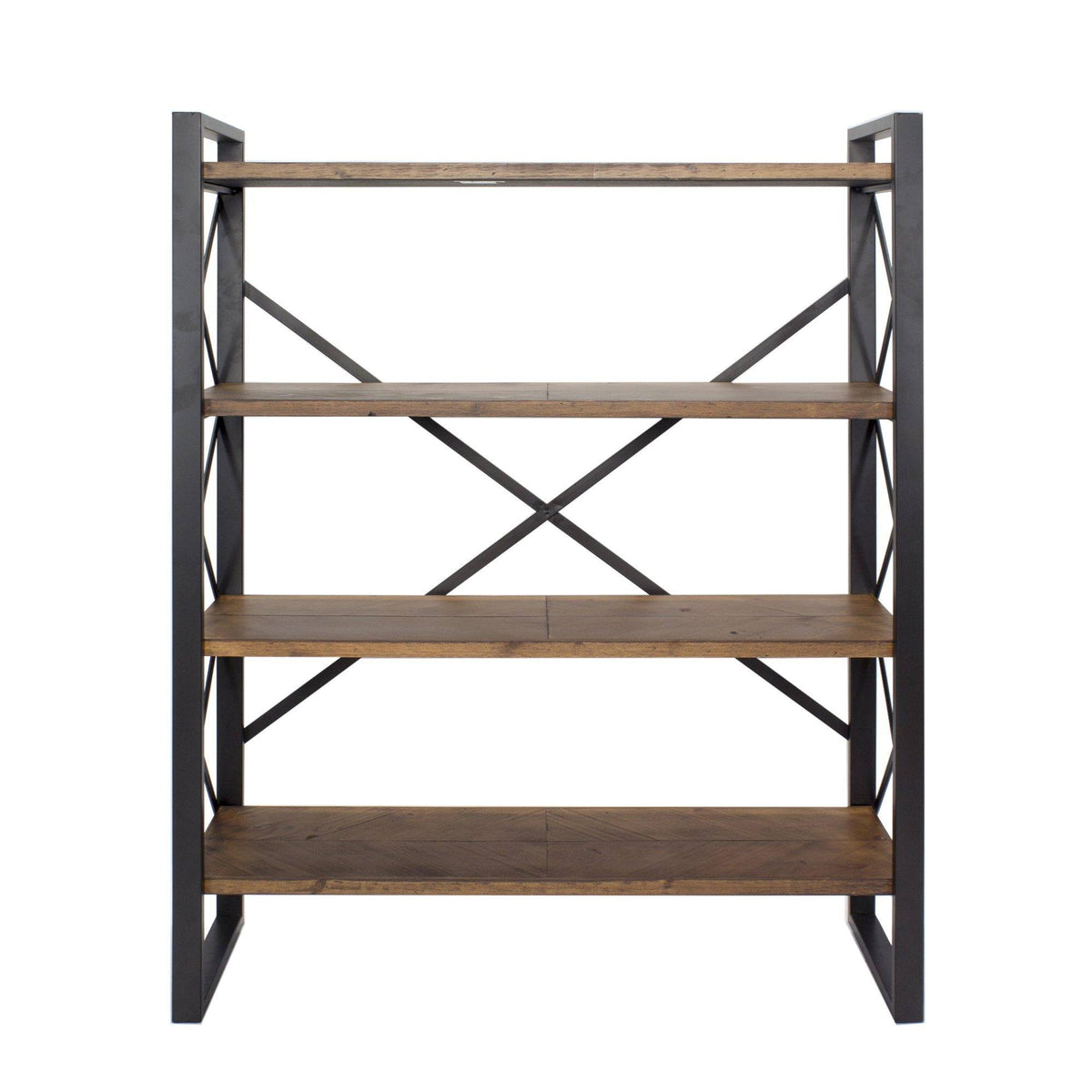 Natural Metal Wood MDF Bookcase with 4 Shelves Black Q53302