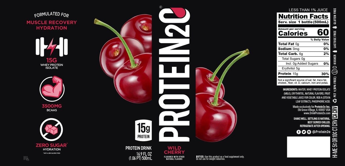 15g Whey Protein Infused Water, Wild Cherry, 16.9 oz Bottle (Pack of 12) W1302