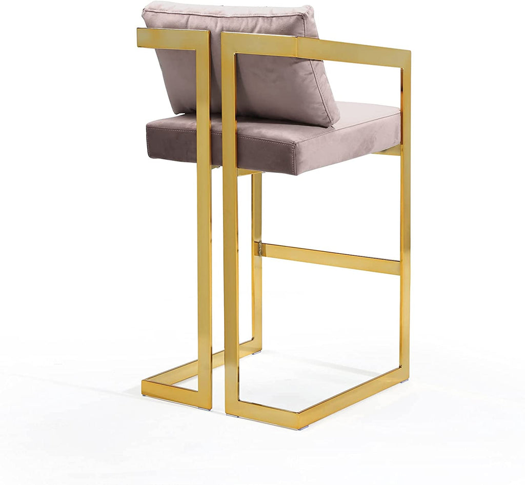 Blush Velvet Upholstered Stool Chair with Goldtone Metal Frame V189845