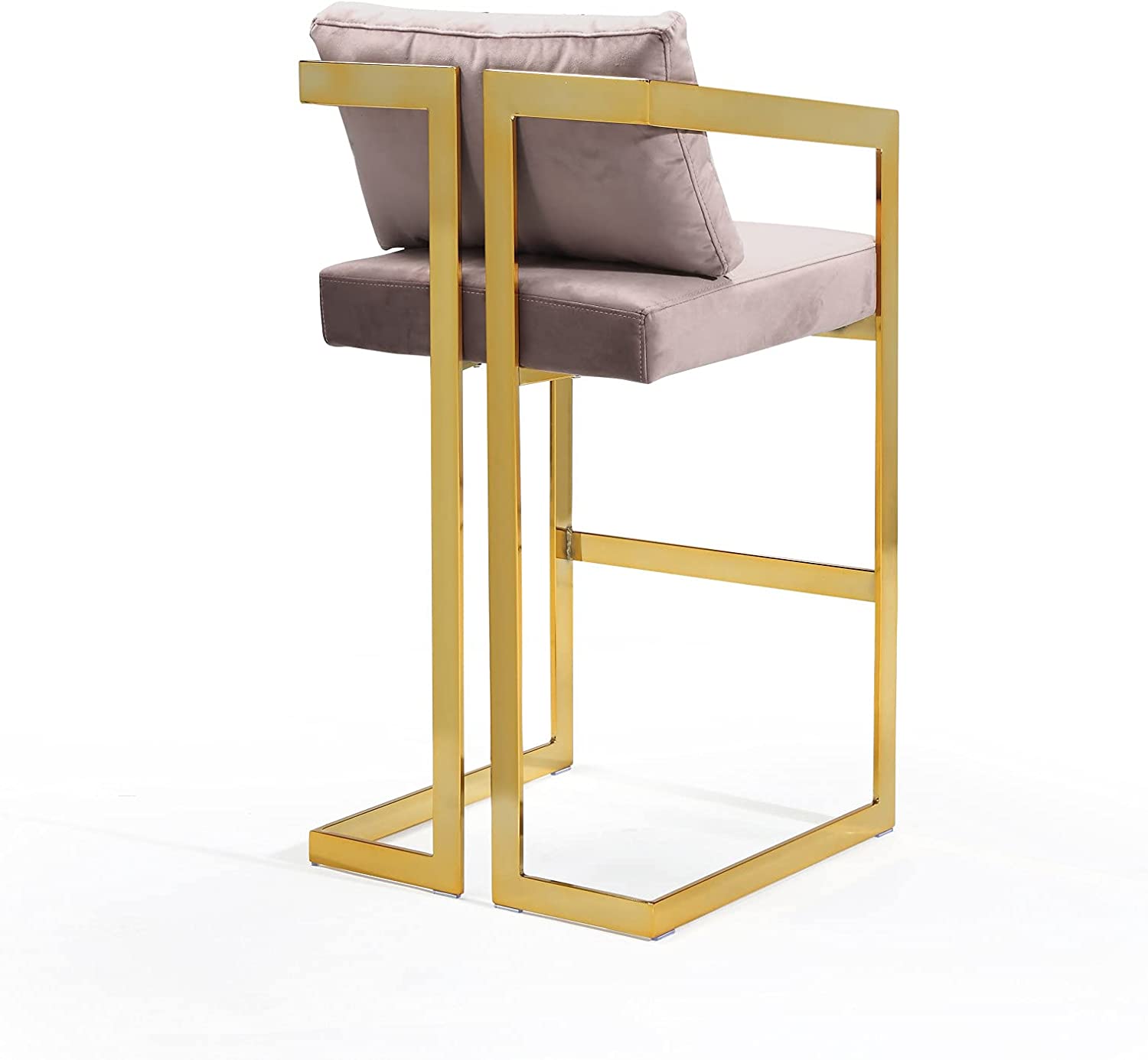 Blush Velvet Upholstered Stool Chair with Goldtone Metal Frame V189845