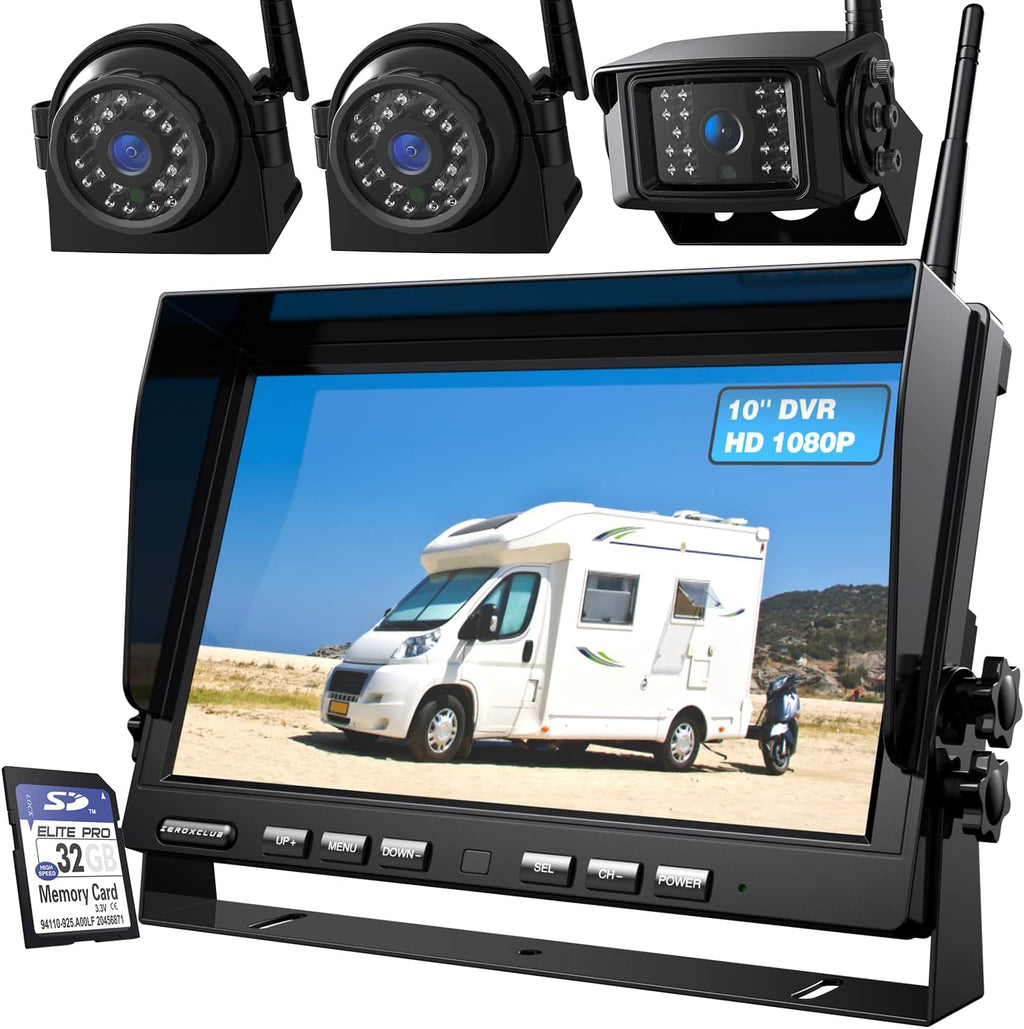 Wireless Backup Camera with 7 Inch DVR Quad Split Monitor, HD 1080P 3 Cameras Back Up System with Recording, Pack of 2 F20956