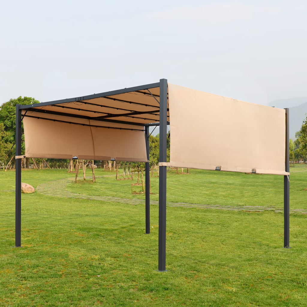 Tan Metal Gazebo Canopy Tent with Sliding Adjustable Canopy N8522